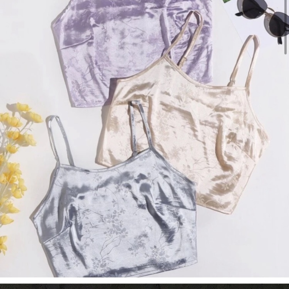 SHEIN 3pcs Floral Jacquard Shirred Cami Top